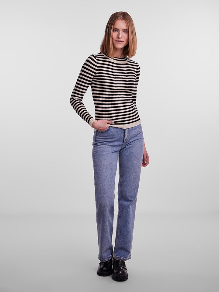 Pieces Sweter w kolorze beżowo-czarnym rozmiar: L