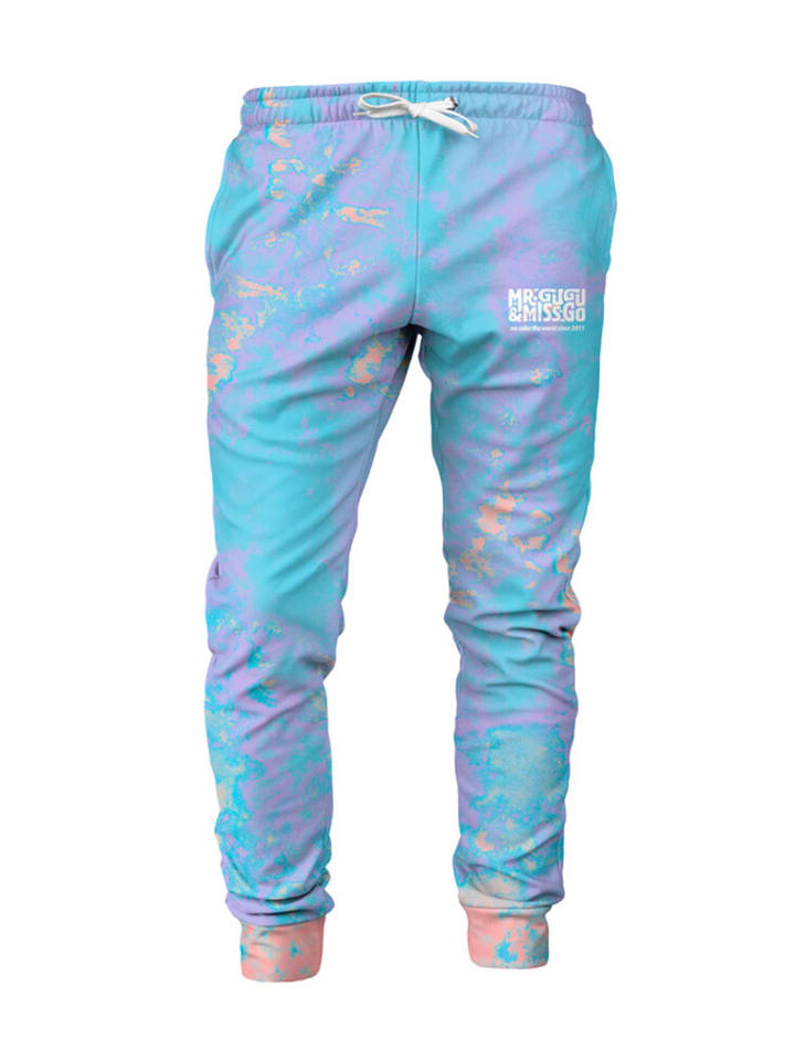 Spodnie dresowe w kolorze turkusowym ze wzorem