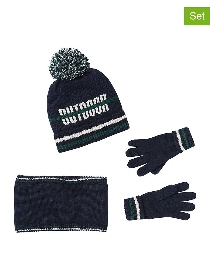 vertbaudet 3-częściowy zestaw zimowy w kolorze granatowo-biało-zielonym rozmiar: 86/92