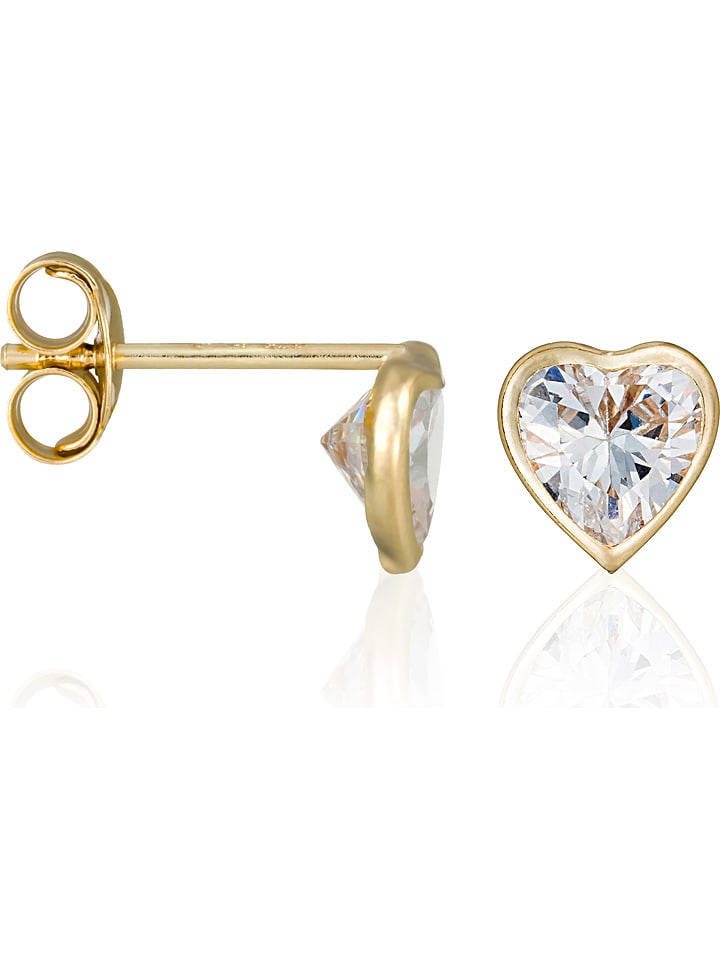 OR ÉCLAT Złote kolczyki-wkrętki "Coeur brillant" z cyrkoniami rozmiar: onesize