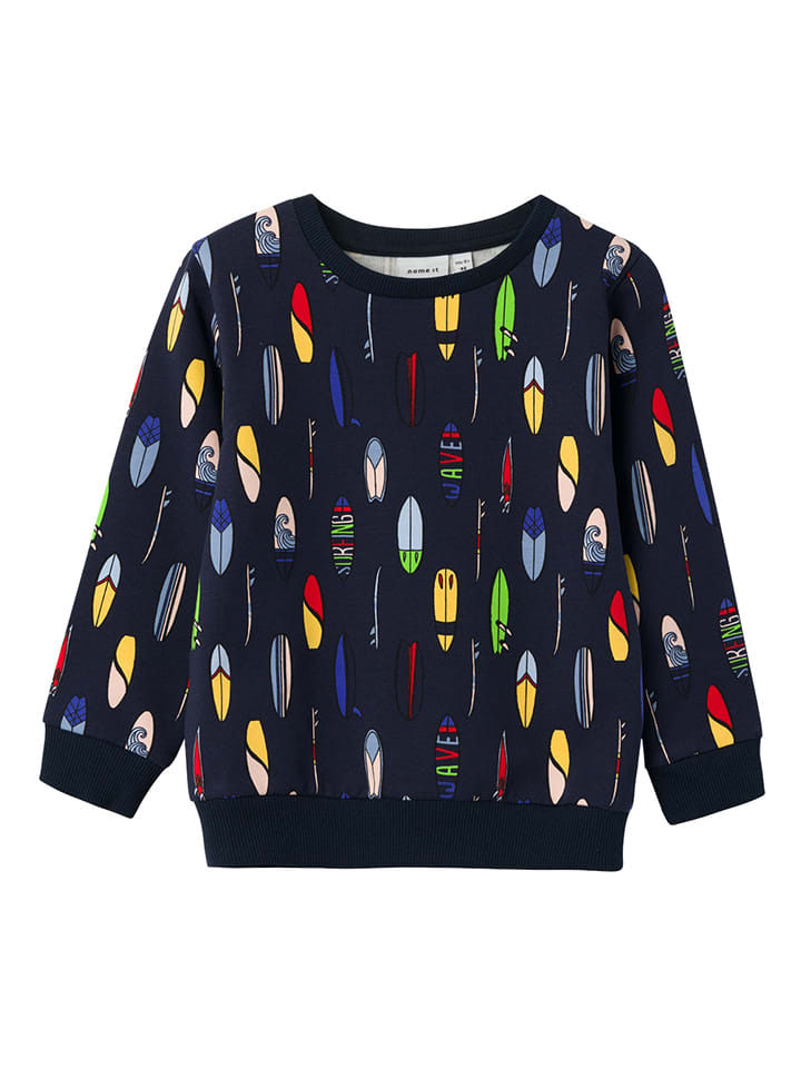 name it Bluza "Frej" w kolorze granatowym ze wzorem rozmiar: 122/128