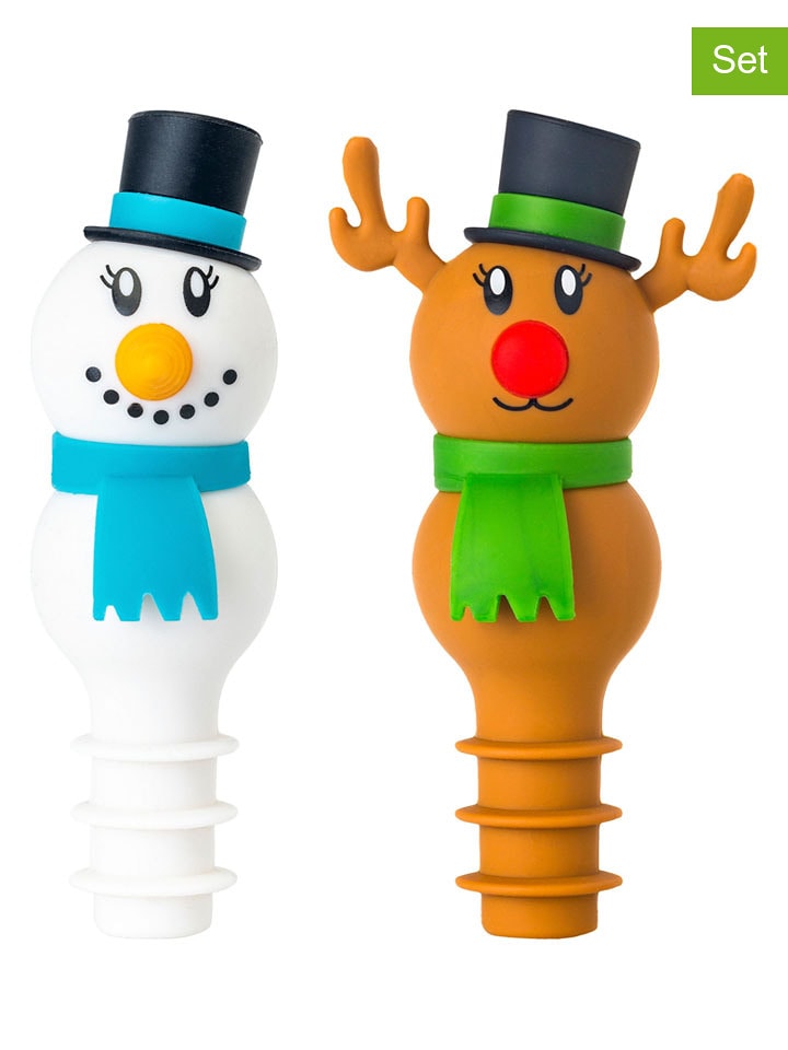 Vigar Zatyczki (2 szt.) "Snowm. & Rudolph" ze wzorem do butelek - wys. 10,5 cm rozmiar: onesize