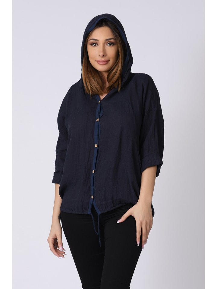 Plus Size Company Lniana bluzka "Katie" w kolorze granatowym rozmiar: 48/50