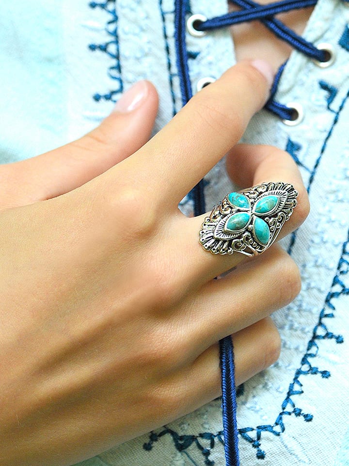 AMAZONIA Srebrny pierścionek "Sachamama" z turkusami rozmiar: 58