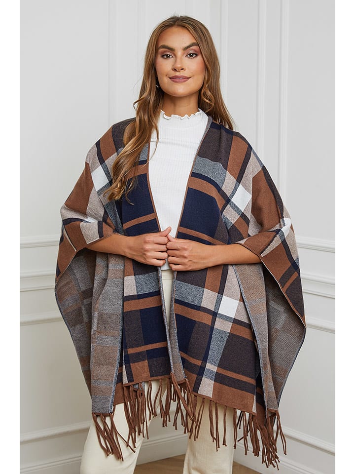 Soft Cashmere Poncho w kolorze granatowo-jasnobrązowym rozmiar: 38/40
