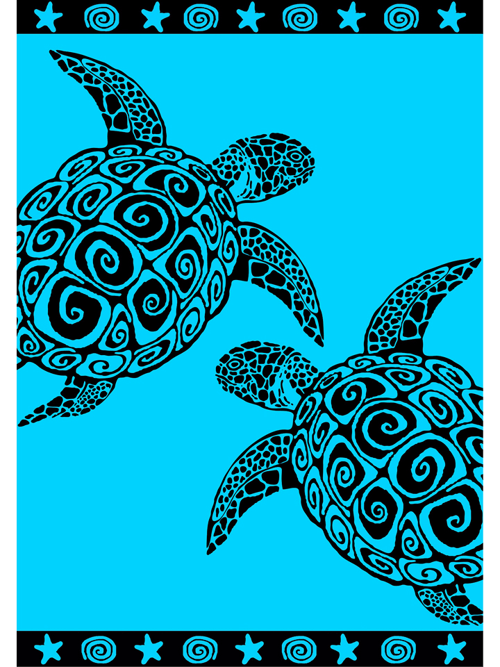 Le Comptoir de la Plage Ręcznik plażowy "Kosa - Turtle" w kolorze turkusowo-czarnym - 180 x 140 cm rozmiar: onesize