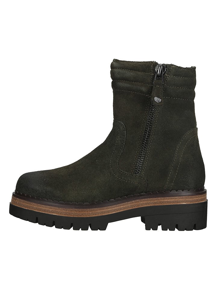 Marco Tozzi Skórzane botki w kolorze ciemnozielonym rozmiar: 42