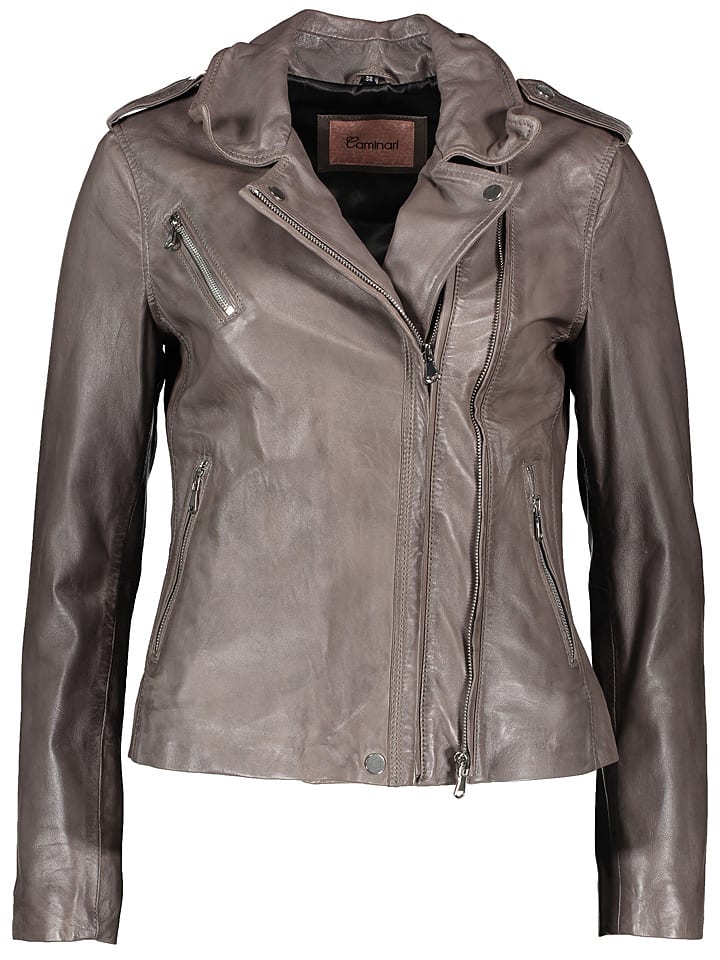 Caminari Skórzana kurtka "Comica" w kolorze szarobrązowym rozmiar: 38