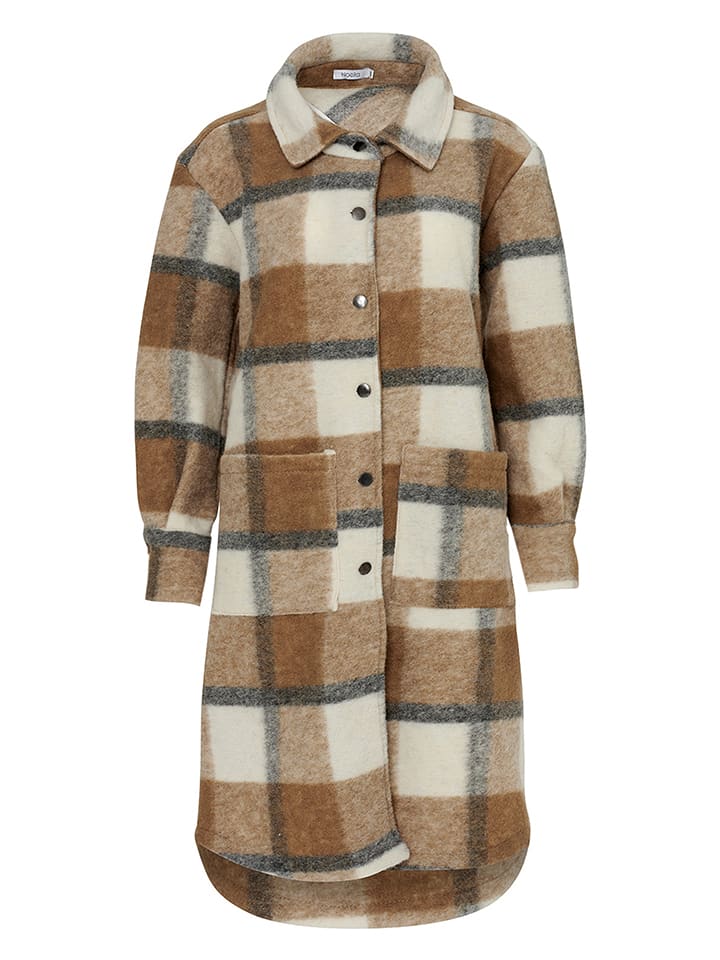 Wełniany płaszcz "Viksa" w kolorze karmelowo-kremowym