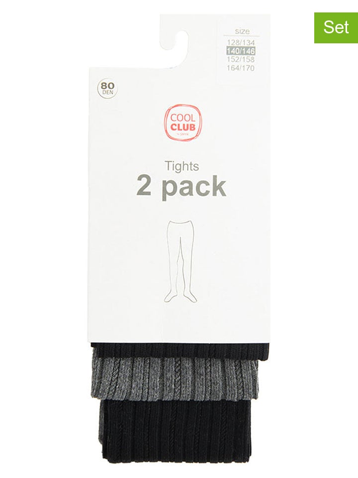 COOL CLUB Rajstopy (2 pary) w kolorze szarym i czarnym rozmiar: 140/146