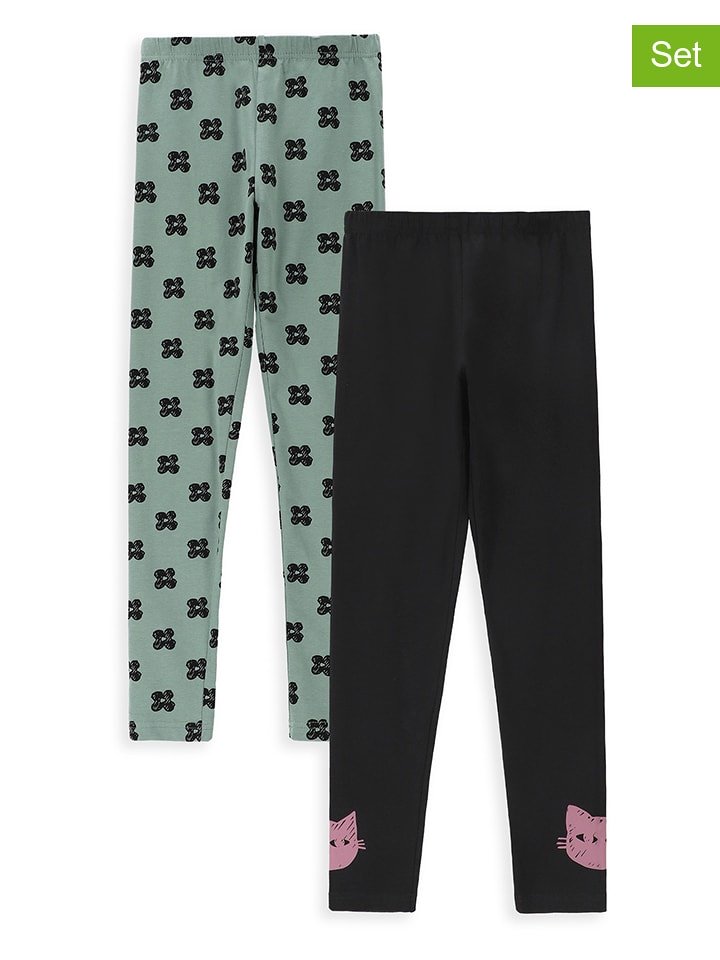 MOKIDA Legginsy (2 pary) w kolorze zielono-czarnym rozmiar: 146