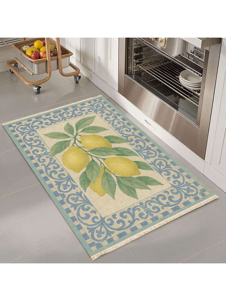 Conceptum Hypnose Dywan bawełniany "276" w kolorze beżowo-żółto-błękitnym rozmiar: 100x300 cm