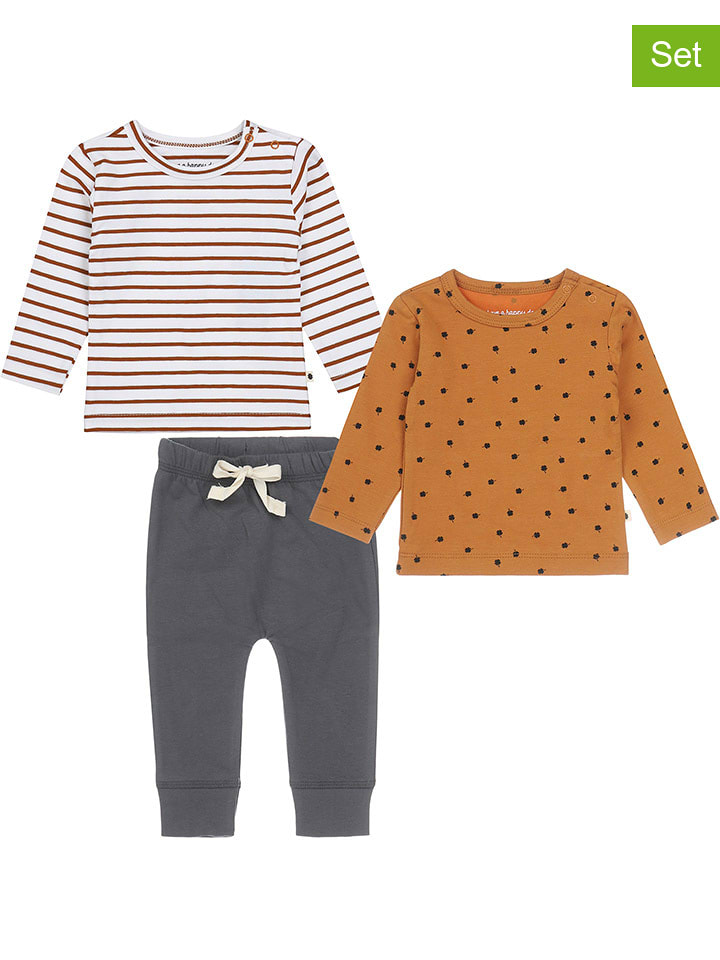 3-częściowy zestaw w kolorze antracytowo-biało-brązowym ze wzorem