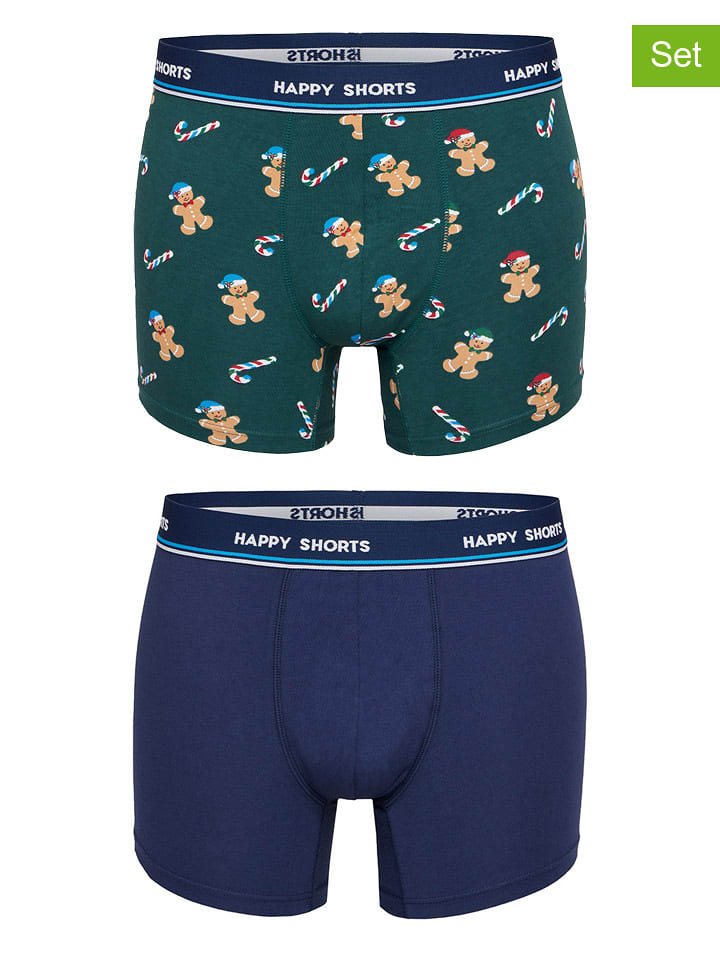 Happy Shorts Bokserki (2 pary) w kolorze granatowym i zielonym rozmiar: XL