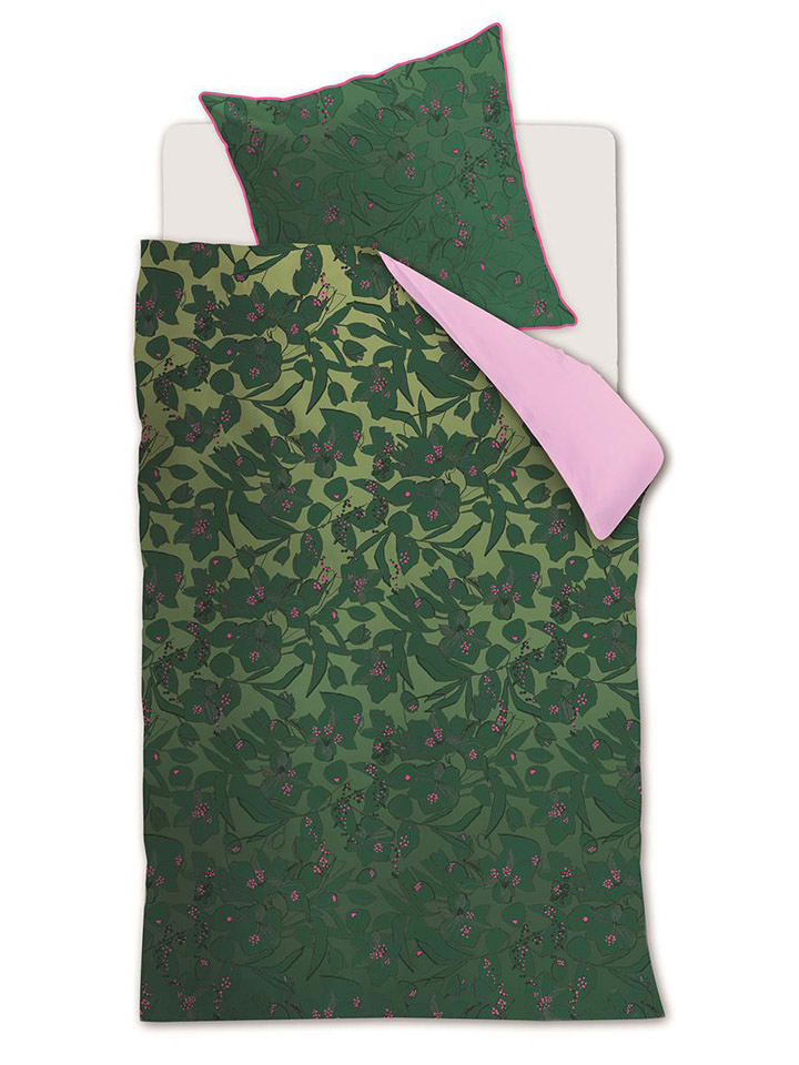 Oilily Komplet pościeli satynowej "Sketchy Flower" w kolorze zielonym rozmiar: 155x220 cm