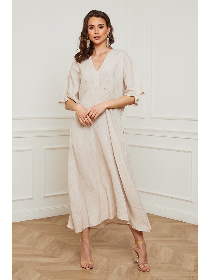 Fleur de Lin Lniana sukienka "Faos" w kolorze beżowym rozmiar: M