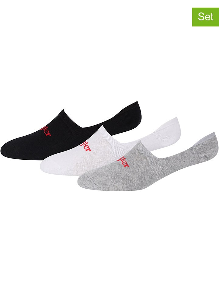 Wrangler Skarpety-stopki (3 pary) "Guthrie" w kolorze czarnym, szarym i białym rozmiar: 38-42