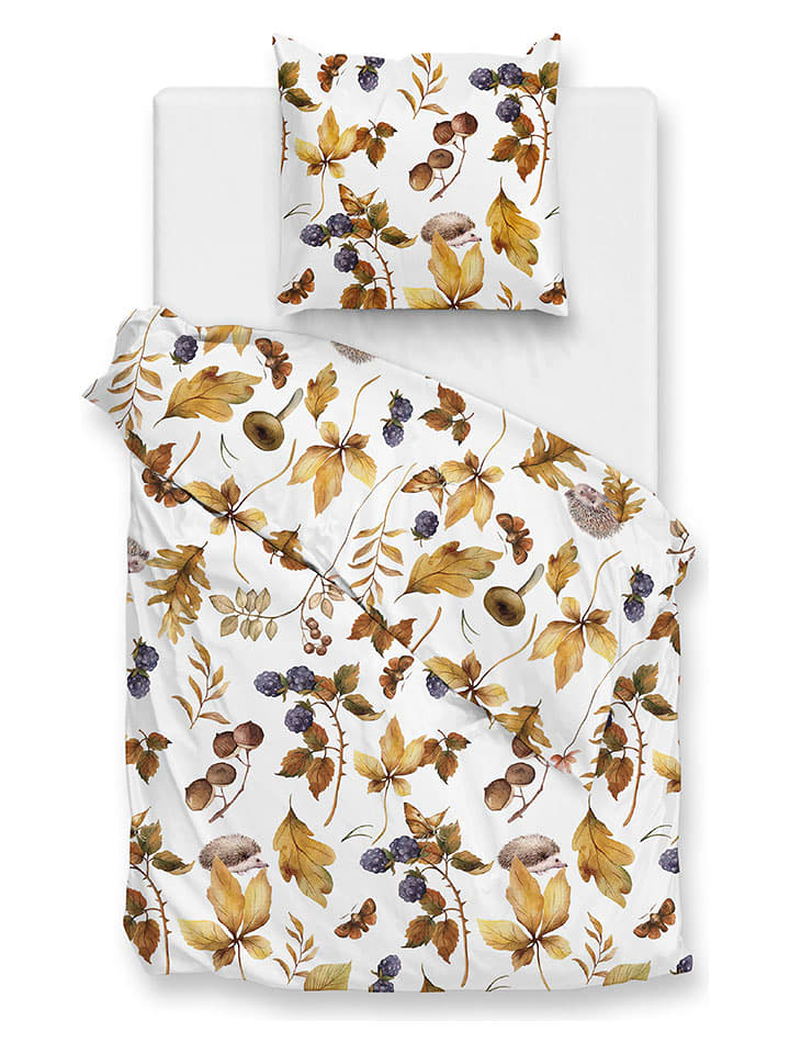 HNL Komplet pościeli flanelowej "Castagno" w kolorze biało-żółtym rozmiar: 155x220 cm