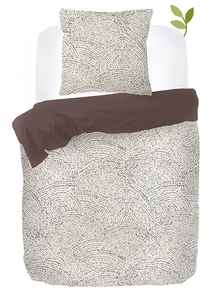 kayori Komplet pościeli satynowej w kolorze biało-brązowym rozmiar: 135x200 cm