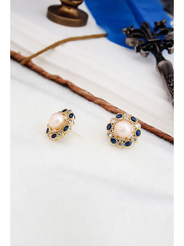 Pierres delicates Kolczyki-wkrętki w kolorze jasnoróżowym z perłami rozmiar: onesize