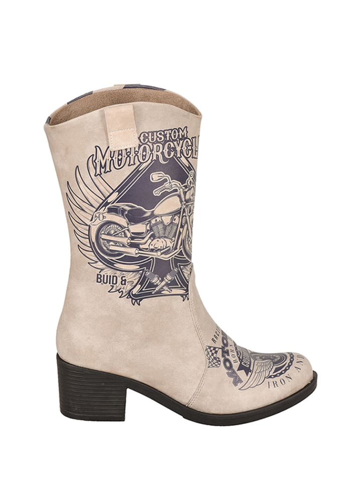 Kozaki w kolorze beżowym ze wzorem