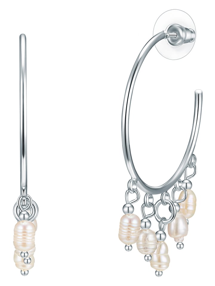 Posrebrzane kolczyki-półkreole z perłami