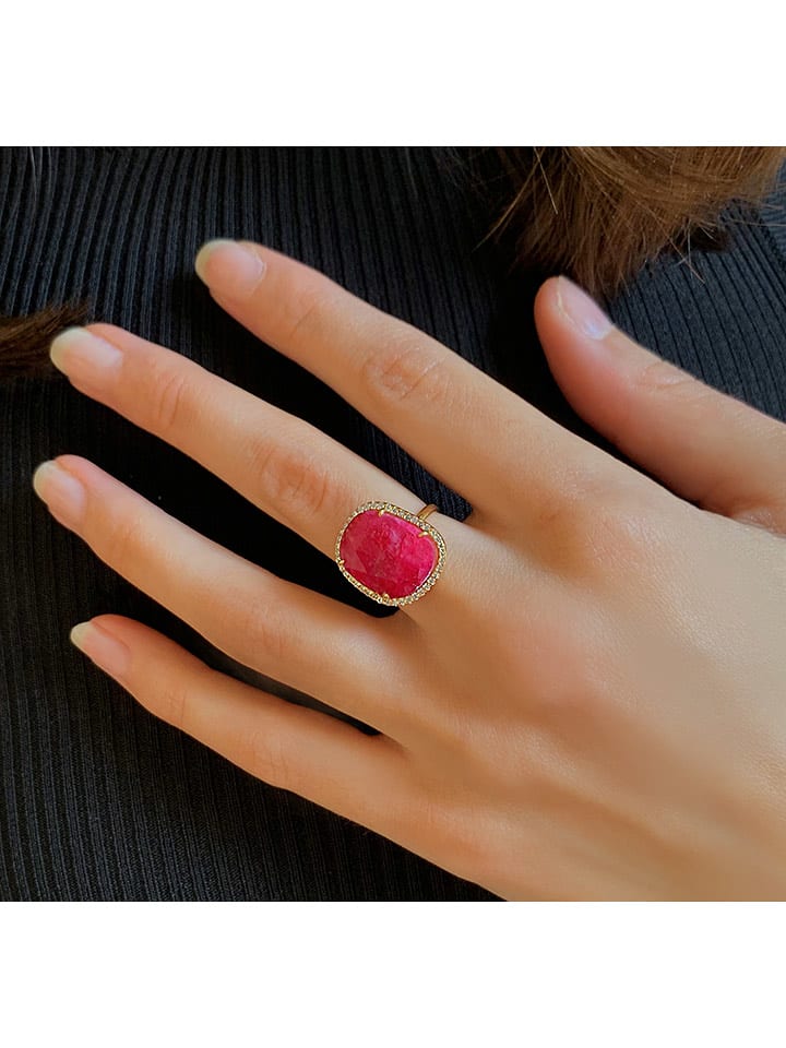 Les Petites Précieuses Pozłacany pierścionek z kamieniami szlachetnymi rozmiar: 50