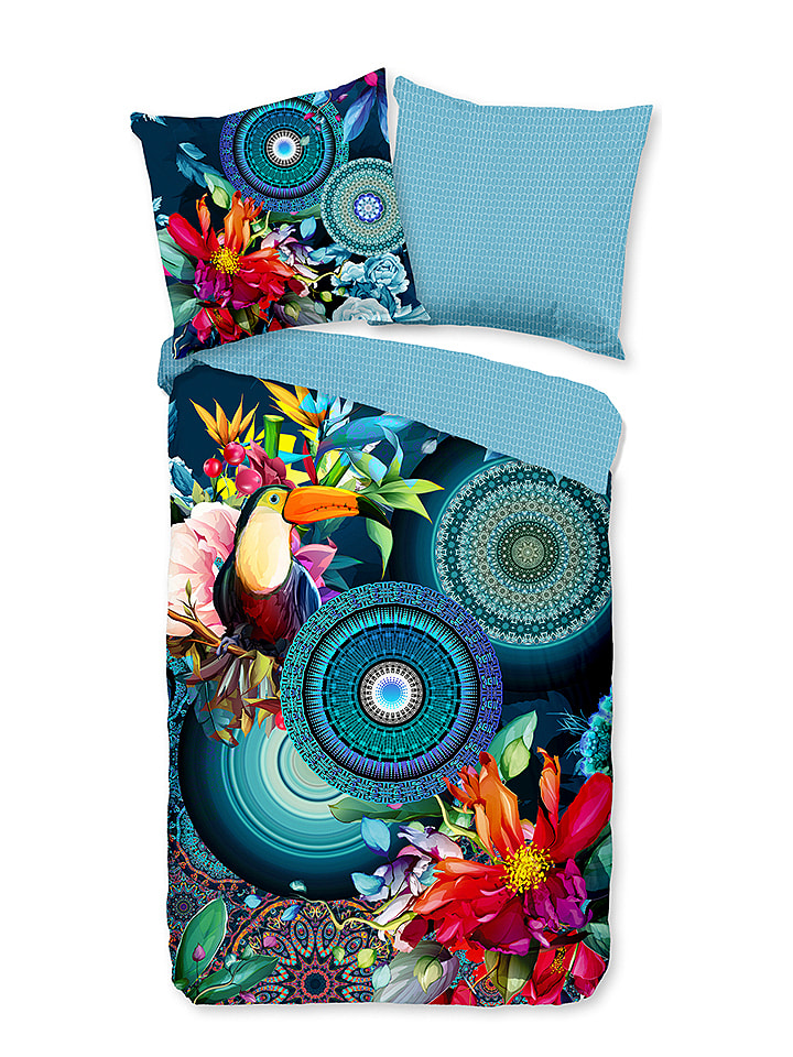 Hip Komplet pościeli satynowej "Cailani" w kolorze błękitnym ze wzorem rozmiar: 135x200 cm