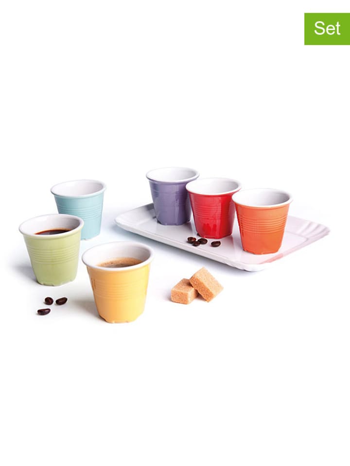 7-częściowy zestaw w kolorze białym ze wzorem do espresso