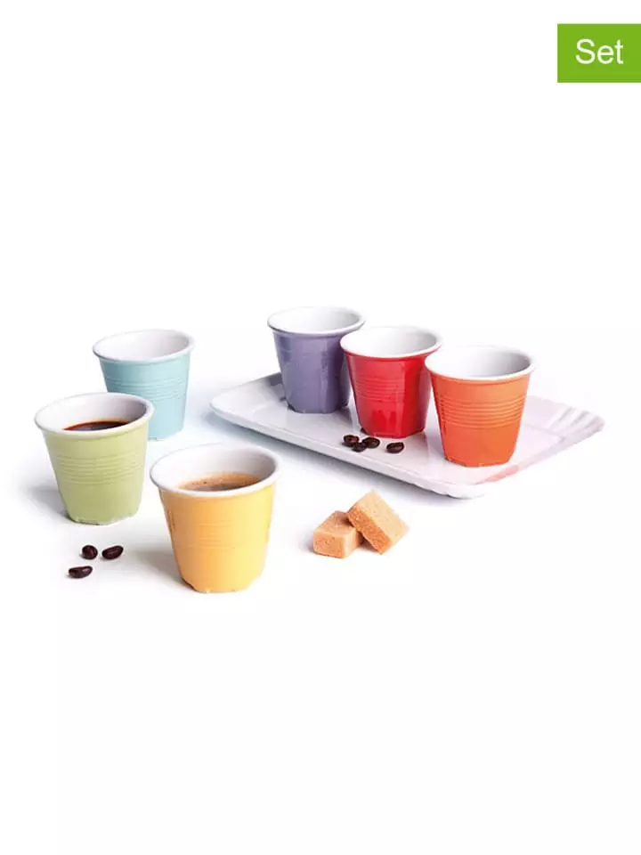 7-częściowy zestaw w kolorze białym ze wzorem do espresso