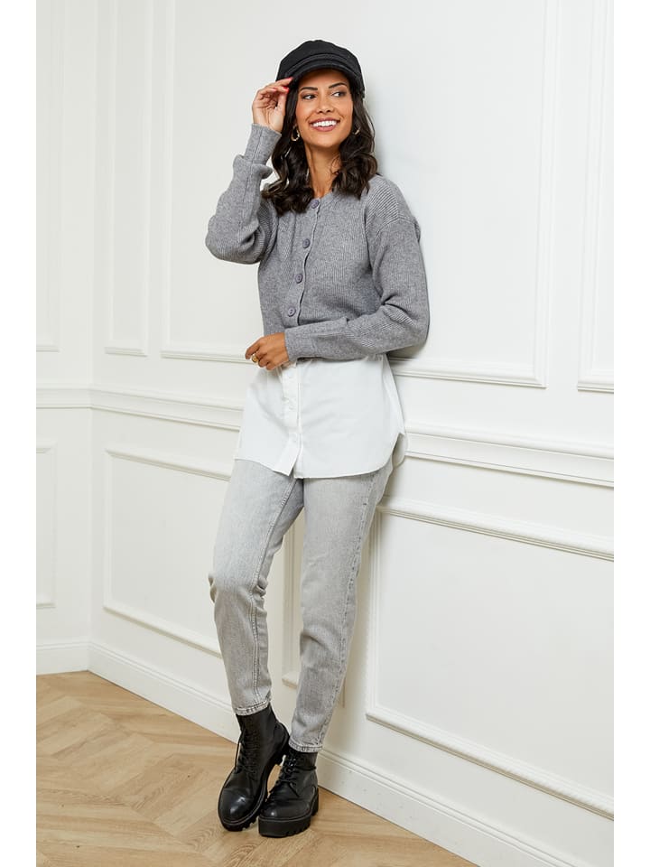 Kardigan w kolorze szaro-białym