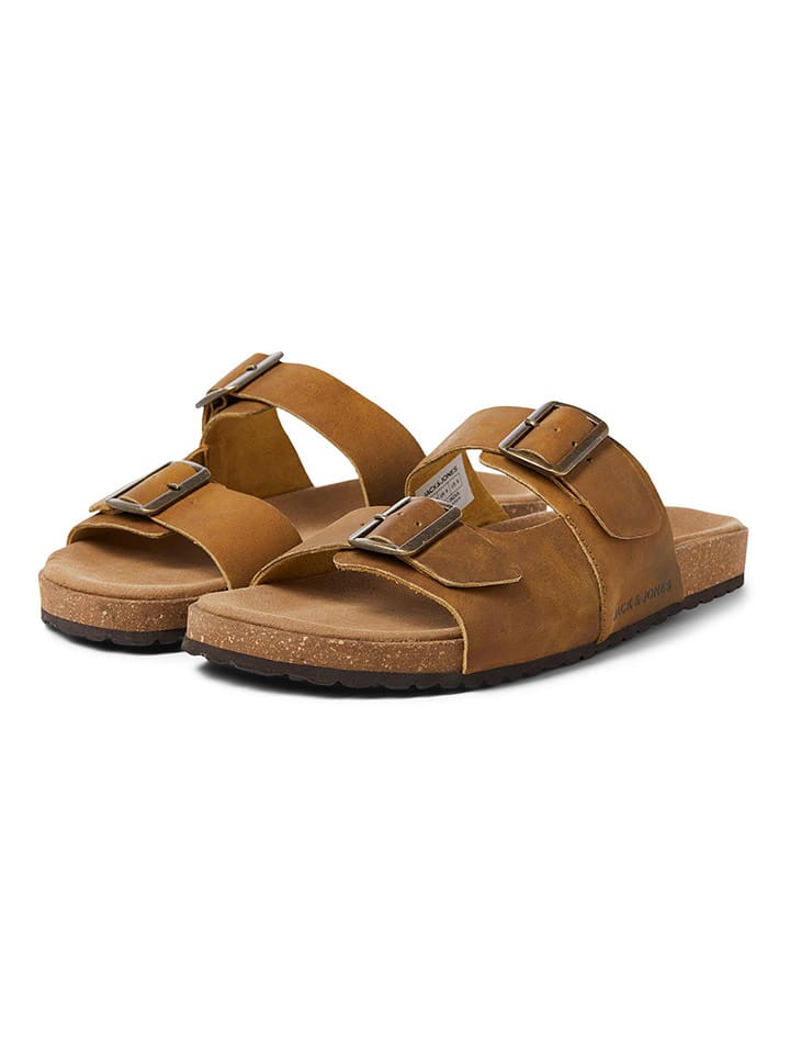 Jack & Jones Skórzane klapki w kolorze jasnobrązowym rozmiar: 46