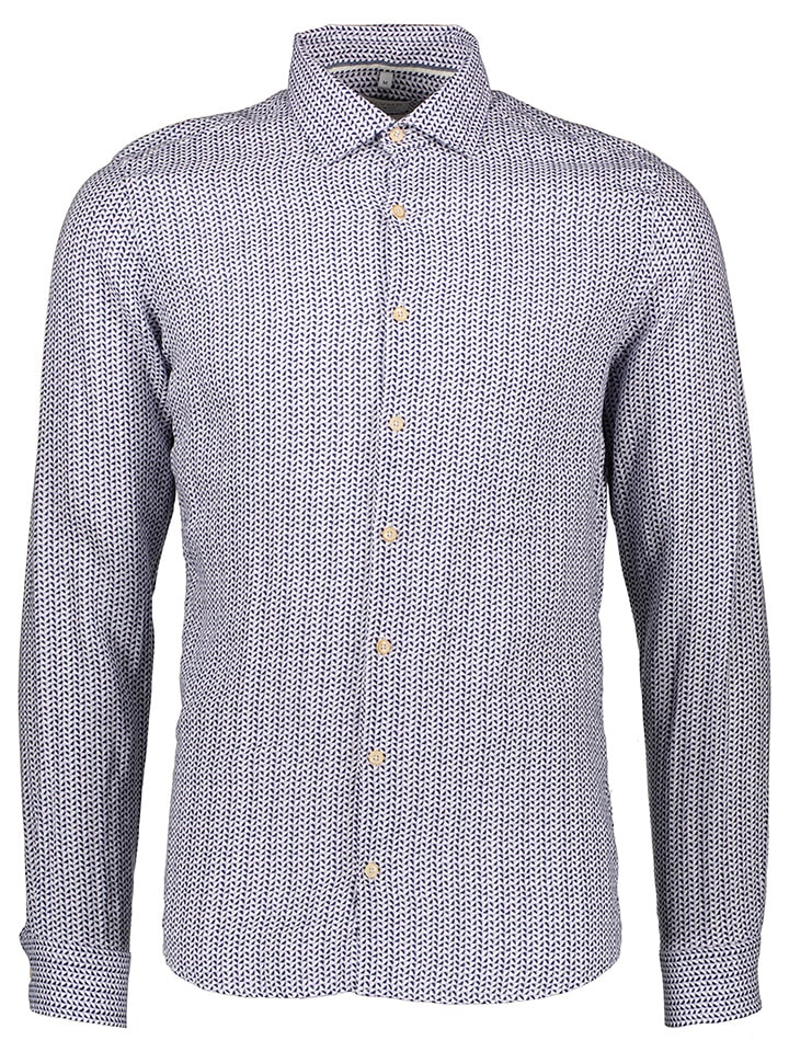 Lniana koszula "Level 5" - Body fit - w kolorze fioletowo-białym