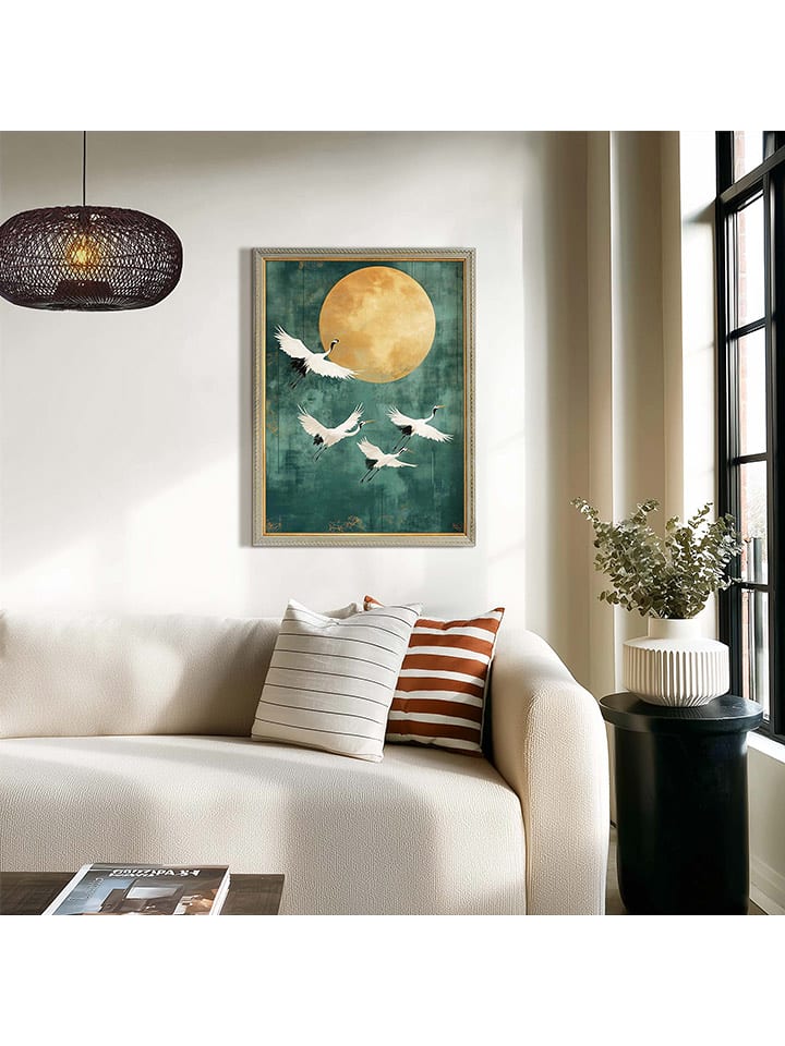 Orangewallz Druk artystyczny "Cranes at Night" w ramce rozmiar: 50x70 cm