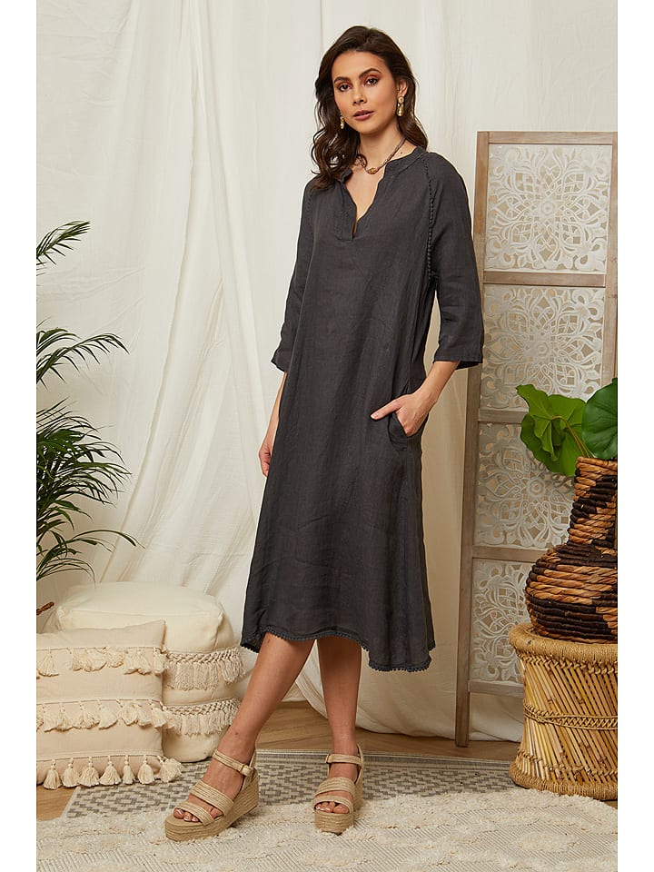 Lin Passion Lniana sukienka w kolorze antracytowym rozmiar: 34/36