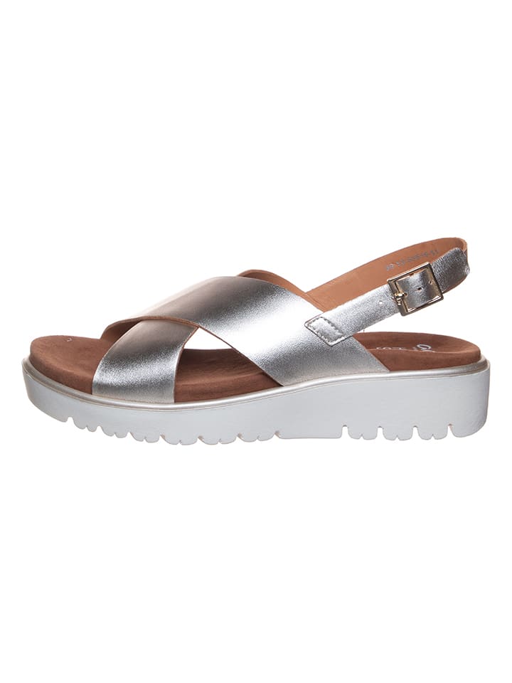Ara Shoes Skórzane sandały w kolorze srebrnym na koturnie rozmiar: 38