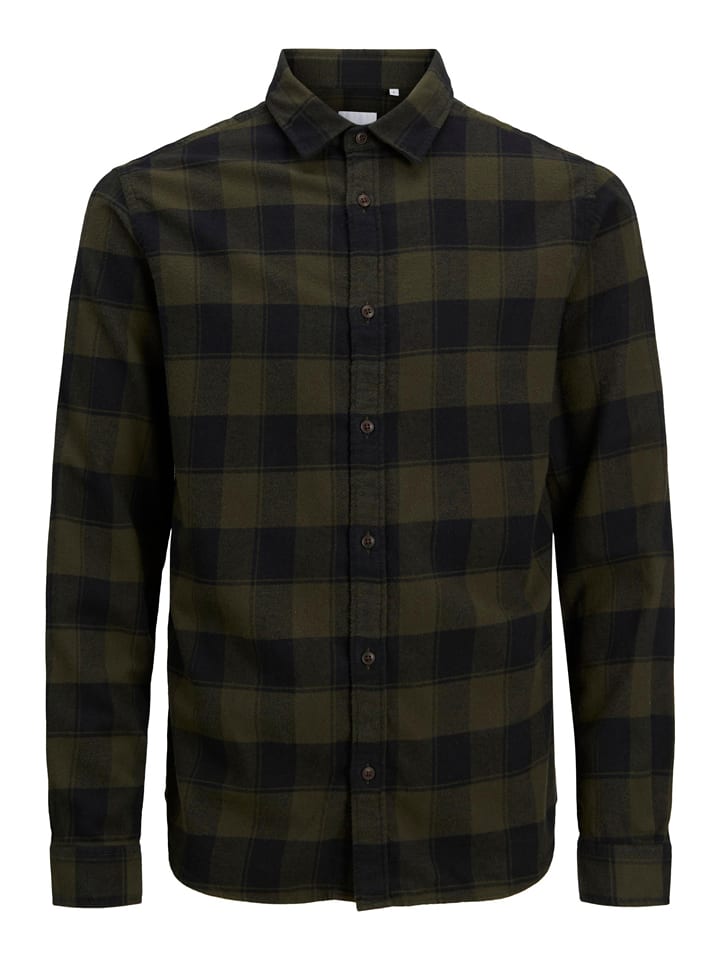 Koszula "Plain" - Regular fit - w kolorze oliwkowo-czarnym