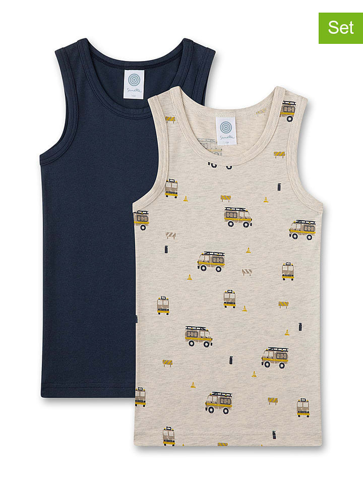 Sanetta Podkoszulki (2 szt.) w kolorze beżowo-granatowym rozmiar: 140