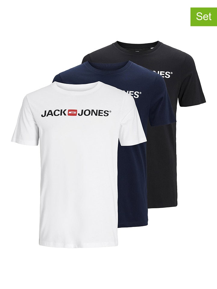 Jack & Jones Koszulki (3 szt.) w kolorze biało-czarno-granatowym rozmiar: XL