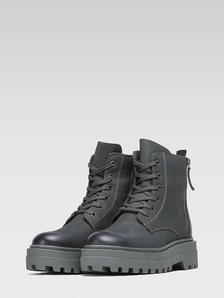 Skórzane trzewiki w kolorze zielono-szarym