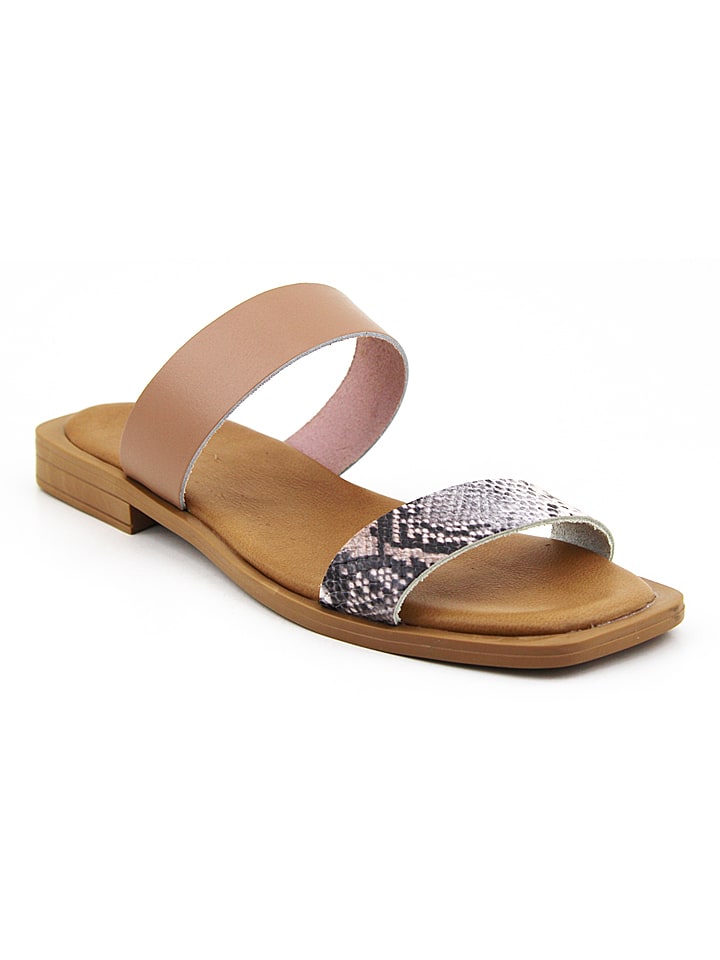 Skórzane klapki w kolorze jasnobrązowym