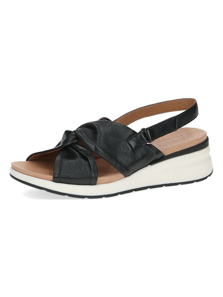 Caprice Skórzane sandały w kolorze czarnym na koturnie rozmiar: 39