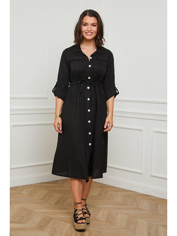 Lniana sukienka w kolorze czarnym