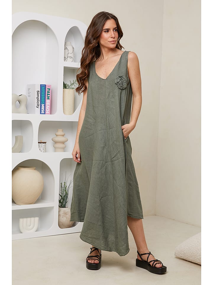 Rodier Lin Lniana sukienka w kolorze khaki rozmiar: XL/XXL
