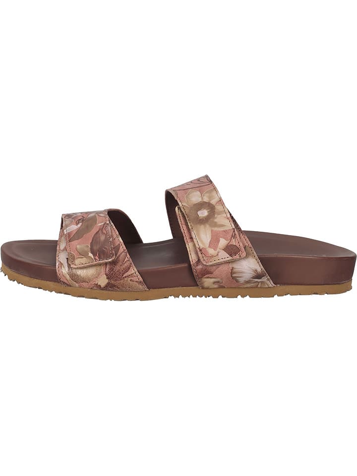 Think! Skórzane klapki "Juliette" w kolorze szaroróżowym ze wzorem rozmiar: 41