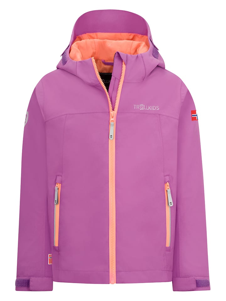 Trollkids Kurtka przeciwdeszczowa "Telemark" w kolorze fioletowo-pomarańczowym rozmiar: 152