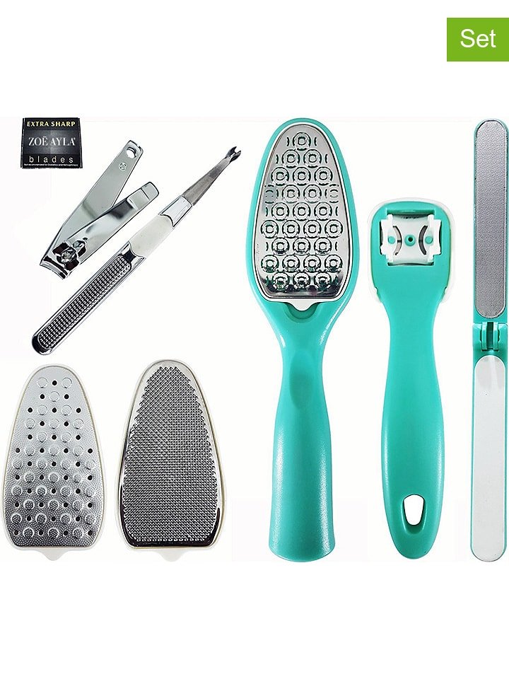 8-częściowy zestaw w kolorze srebrno-turkusowym do pedicure