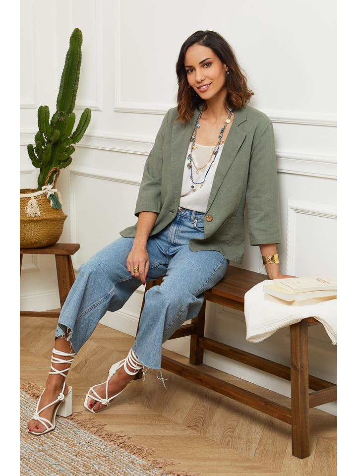 Le Monde du Lin Lniany blezer w kolorze oliwkowym rozmiar: 38/40