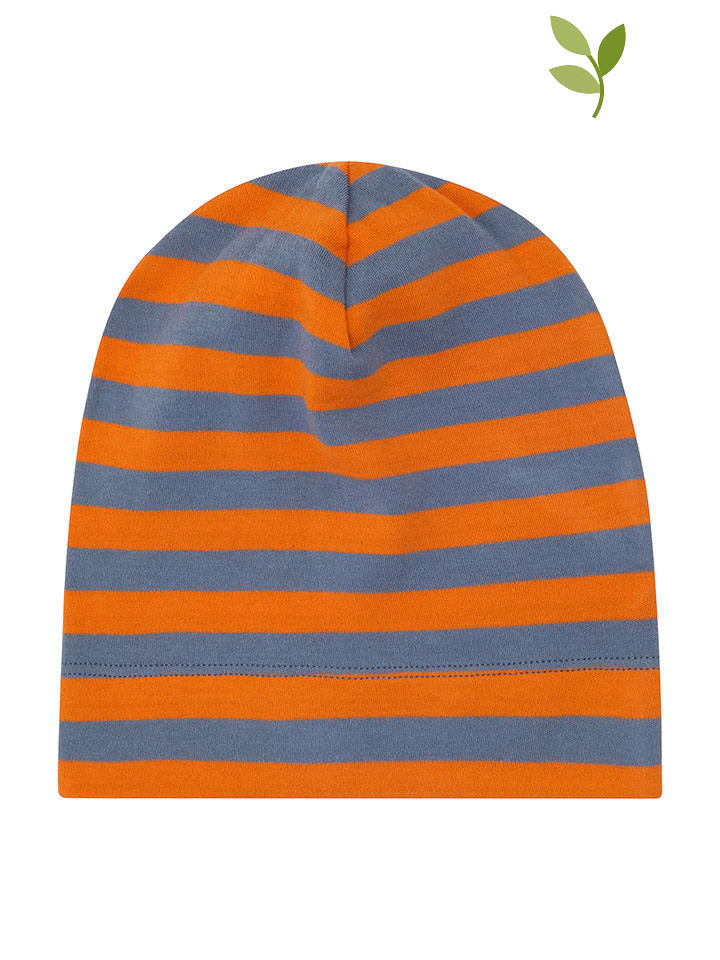 Czapka w kolorze szaro-pomarańczowym ze wzorem