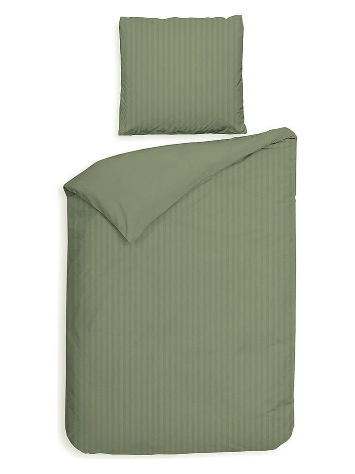 Heckett Lane Komplet pościeli satynowej "Banda" w kolorze zielonym rozmiar: 240x220 cm